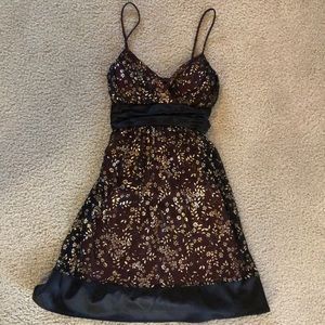 Black & gold w/ coral underlay Cocktail dress